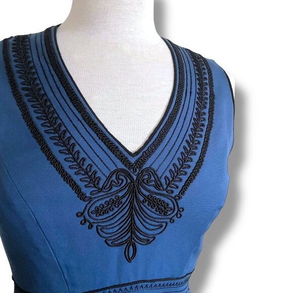 Badgley Mischka Womens Dress Sz 2 Black Black Embroidery Soutache Fit & Flare - Picture 6 of 11